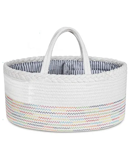 Little Story Cotton Rope Diaper Caddy - White Rainbow