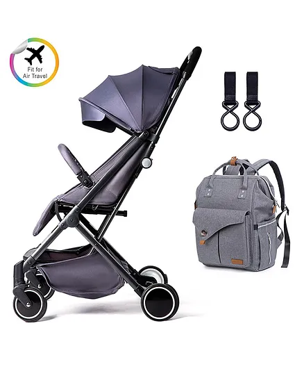 Teknum Travel Lite Stroller With Hooks And Alameda Diaper Bag Large - Grey