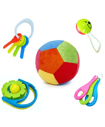 Little Innocents Rattle Set with Ball and Teether Pack of 5 - Multioclour