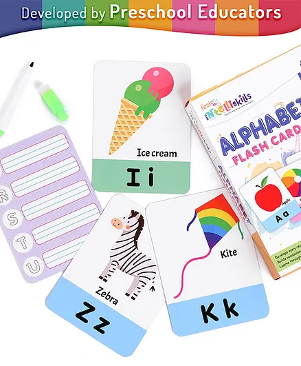 Intelliskills Jumbo Write and Wipe Alphabet Flash Cards with Pen - 30 Cards