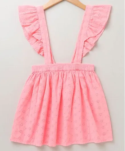 Sweetlime By A.S Flutter Sleeves Schiffli Detail Dungaree Skirt - Pink