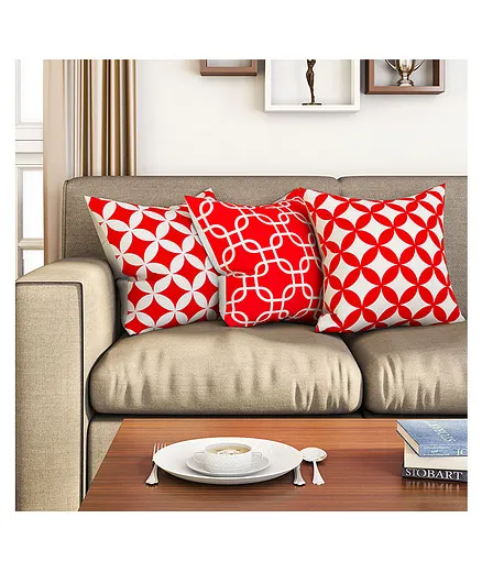 SEJ by Nisha Gupta Geometric Premium 16 by 16 Cushion Covers Set of 3 - Red