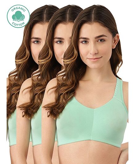 Inner Sense Pack Of 3 Organic Antimicrobial Low Impact Lounge Bra With Removable Pads - Sea Green