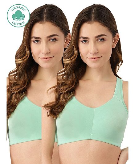 Inner Sense Pack Of 2 Organic Antimicrobial Low Impact Lounge Bra With Removable Pads - Sea Green