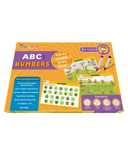Popcorn - ABC and Numbers | Reusable Activity Mats with 2 Marker Pens - Multicolour