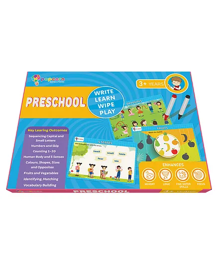 Popcorn Preschool Reusable Activity Mats with 2 Marker Pens - Multicolour