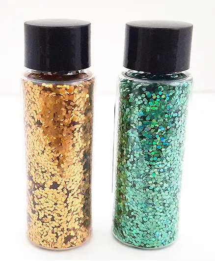 CraftGully Glitter Combo Pack - Large Hologram Green & Large Dark Gold - 30ml Each