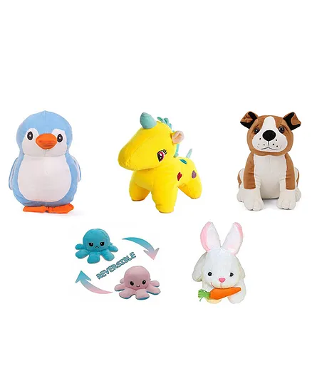 Deals India Sitting Dog Unicorn Octopus Penguin Rabbit with Carrot Soft Toys Pack of 5 Multicolour - Height 26 cm