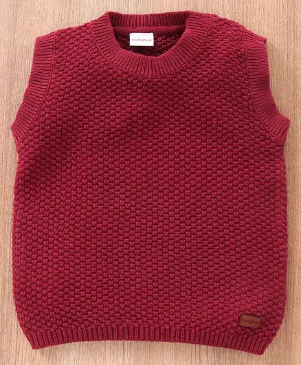 Babyhug Sleeveless Sweater Solid- Red