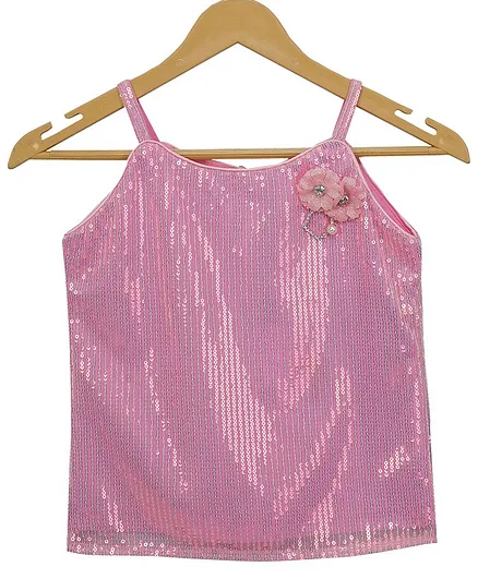 Tiny GirlSleeveless Sequin And Flower Embellished Top - Pink