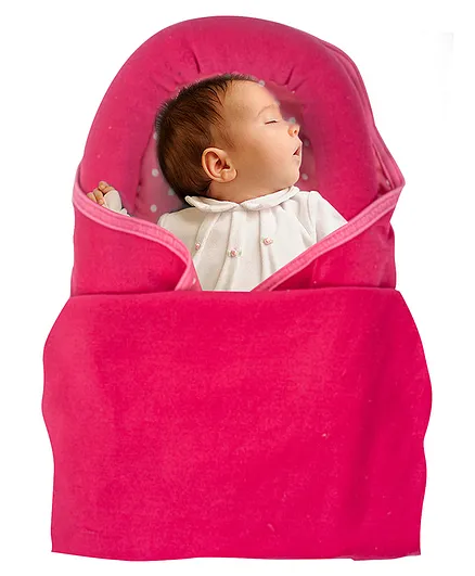 Baybee Organic Cotton Swaddle Wrap with Head Protection Support & Velcro Closure - Dark Pink