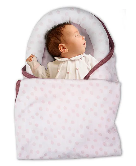 Baybee Organic Cotton Swaddle Wrap with Head Protection Support & Velcro Closure - Light Pink