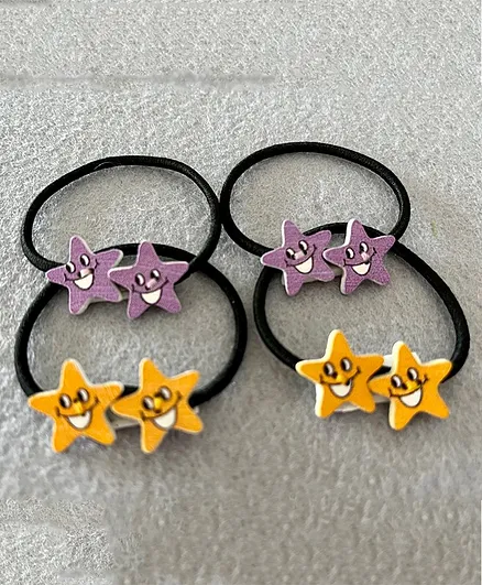 Kalacaree Set Of 4 Star Hair Rubber Bands - Purple Yellow