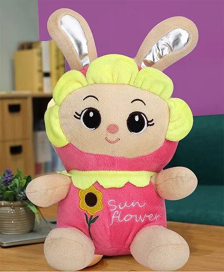 DearJoy Cute Sunflower Bunny Doll Soft Toy With Shiny Ears Pink - Height 35 cm