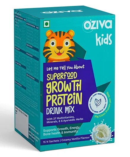 OZiva Kids Superfood Growth Protein Drink Mix, Nutrition Drink For Kids 5 & Above Whey Protein, Creamy Vanilla