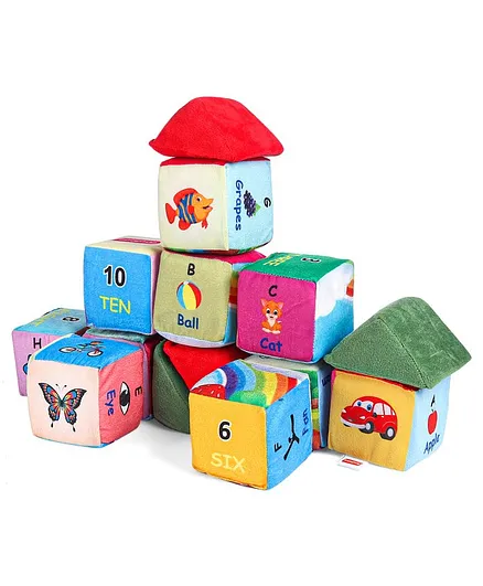 Babyhug 14 pcs Soft Colorful Stacking Cube Set| Alphabets, Numbers