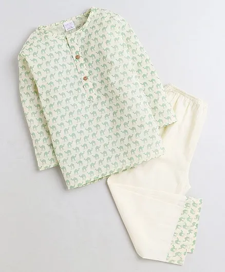 Polka Tots Full Sleeves Camel Print Kurta With Pyjama Night Suit - Green