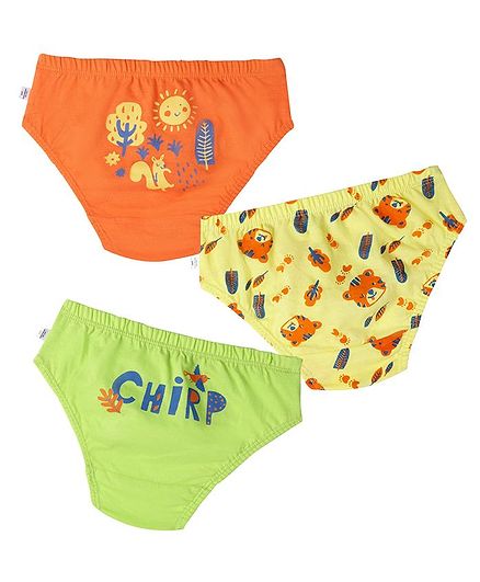 Plan B Pack Of 3 Outback Forest Animals Printed Briefs - Orange Lemon Yellow & Lime Green