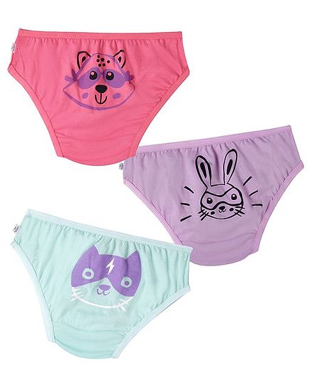 Plan B Pack Of 3 Super Critters Animals Printed Briefs - Pink Lavender & Mint Green