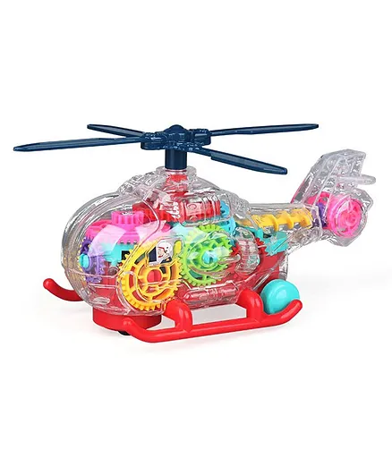 VGRASSP Gear Display Transparent Vehicle Toy for Kids 360 Degree Rotating Concept Racing with 3D Flashing LED Lights and Music Helicopter (Colour may vary)