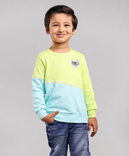 Babyhug Full Sleeves Cut & Sew Sweatshirt Multi Print - Blue Green
