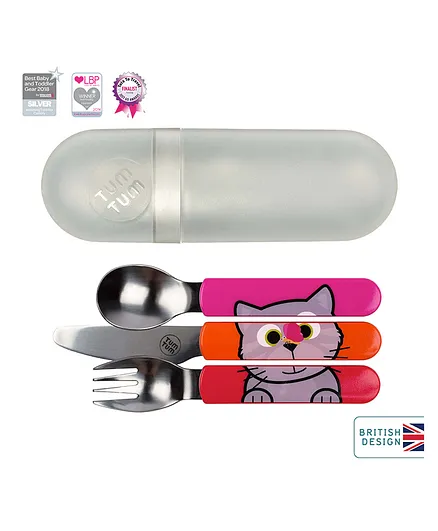 Tum Tum Easy Scoop Children's Cutlery Set with Travel Case - Pink & Red
