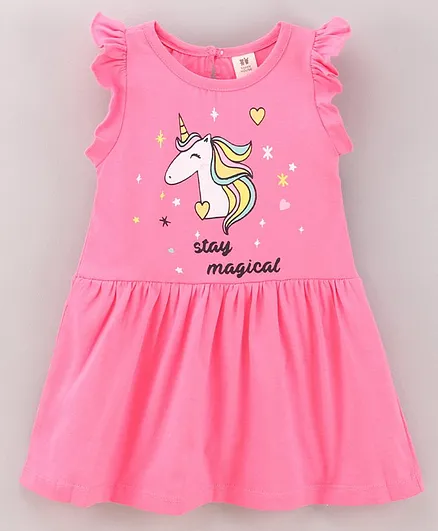 Toffyhouse Short Sleeves Unicorn Printed Frock - Pink  