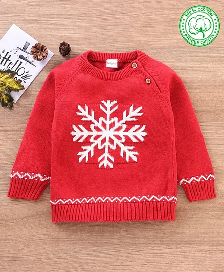 Babyhug 100% Organic Cotton Full Sleeves Intarsia Pullover - Red