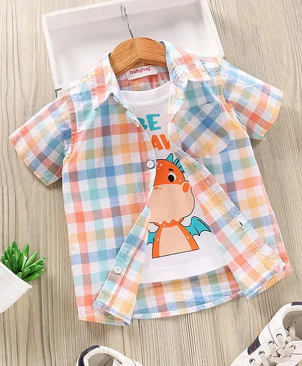 Babyhug Half Sleeves Cotton Checked Twofer Shirt with Inner Tee - Multicolor