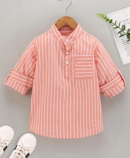 Babyhug Full Sleeves Striped Shirt - Orange