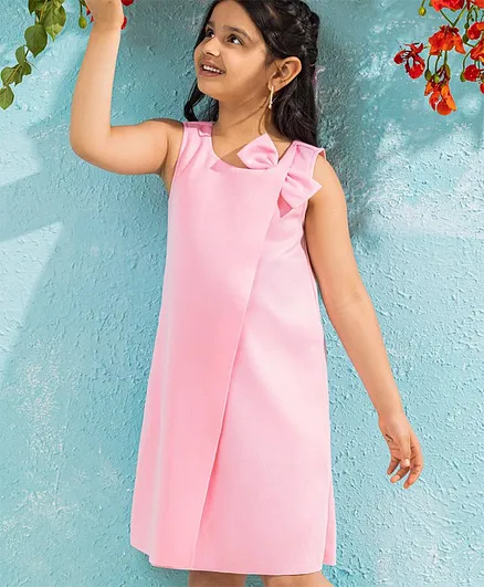 Hola Bonita An Overlap Front Frock With Bow Highlight - Pink
