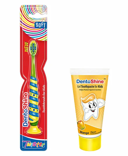 DentoShine Oral Care Combo Toothbrush And Mango Flavored Toothpaste - 80 gm