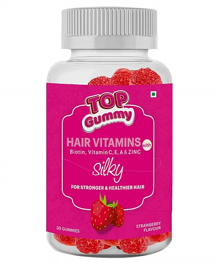 Top Gummy Hair Vitamins with Biotin Vitamin C E A & Zinc for Gorgeous Hair Strawberry Flavor - 30 Gummies