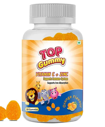 Top Gummy Vitamin C Zinc For Immune Support Orange Flavor Gummies Gluten Soy & Dairy Free - 30 Gummies