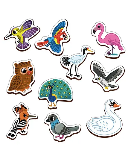 MiniLeaves Wooden Magnetic Cut Outs Birds Multicolor Set of 10