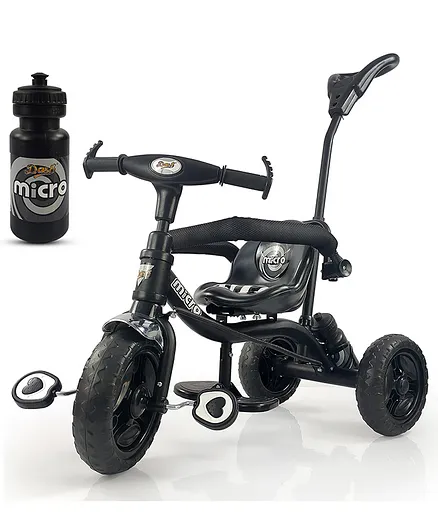 Dash Micro 2 in 1 Tricycle with Parental Handle & Secured Sidebar, Snipper Water Bottle - Black