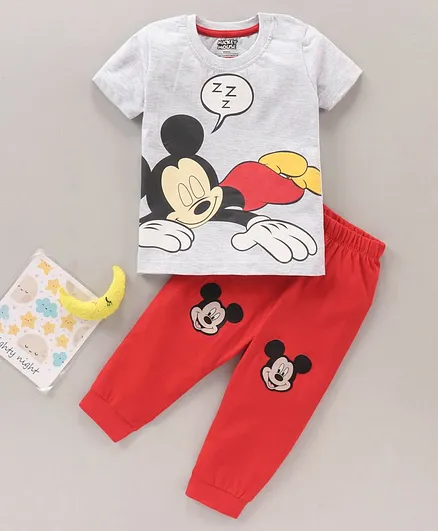 Disney by Babyhug Half Sleeves Printed T-Shirt & Pyjama Set Mickey Mouse Print - Multicolor