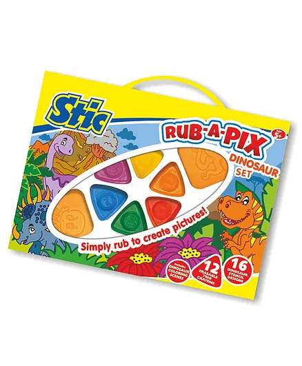 Stic Rub A Pix Dinosaur Set Crayons for Toddlers Grip Control Colours Non Toxic Edible Grasp Unbreakable Finger Pencil Block Rub Practice Pattern Motor Skills