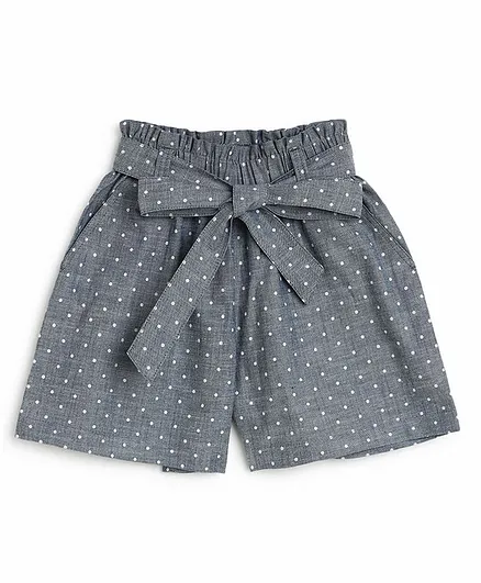 Campana Polka Dots Printed Paperbag Shorts - Grey