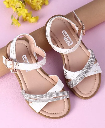 Cute Walk by Babyhug Sandals with Studded Lace - White