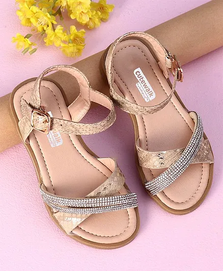 Cute Walk by Babyhug Sandals with Studded Lace - Gold