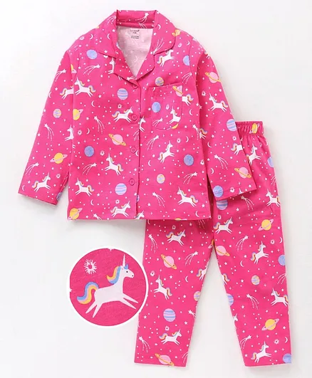CUCUMBER Full Sleeves T-Shirt & Pyjama Set Unicorn Print - Pink