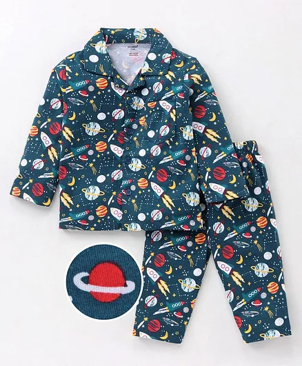 CUCUMBER Full Sleeves T-Shirt & Pyjama Set Galaxy Print - Navy Blue