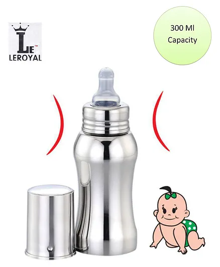 Leroyal Stainless Steel Baby Feeding Bottle Silver- 300 ML