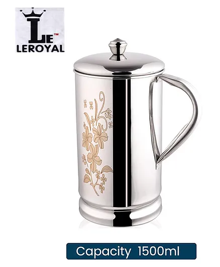 Leroyal Fancy Stainless Steel Water Jug With Lid Flower Print -1500 Ml