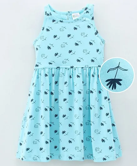 Hola Bonita Incut Sleeve Knit Dress Monochrome Floral Print - Blue