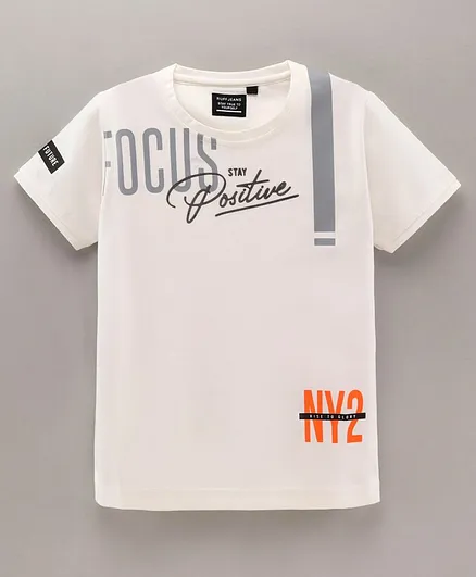 Ruff Half Sleeves T-Shirt Text Print - White