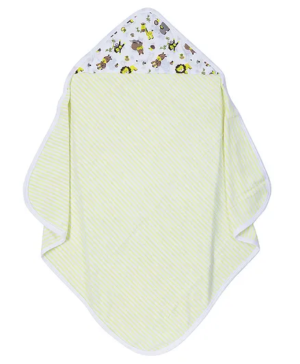 My Milestones 100% Premium Cotton Single Layered Terry Hooded Baby Toddlers Bath Towel - Lemon Yellow Stripes