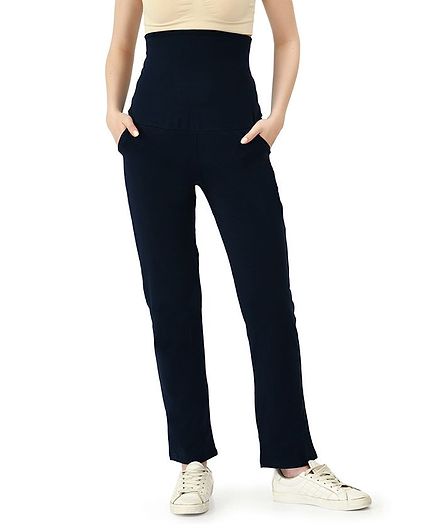 Mometernity Full Length Solid Overbelly Maternity Straight Pants - Navy Blue