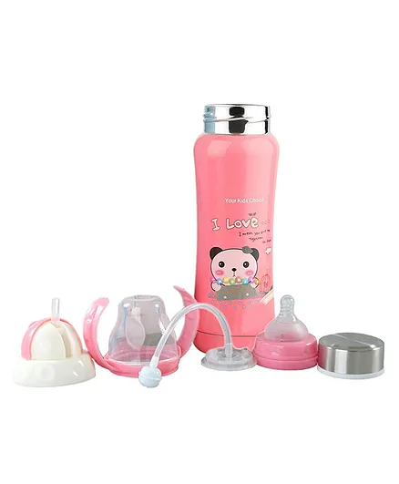 DOMENICO 3 in 1 Thermo Steel Multifunctional Baby Feeding Bottle Pink - 240 ml 